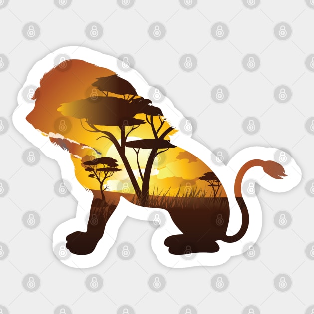 African Sunset and Lion Sticker by AnnArtshock